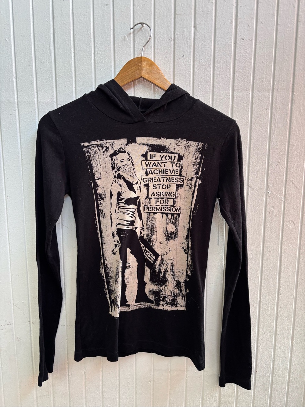 Graphic Black Hooded Women's Long-Sleeve Tee
